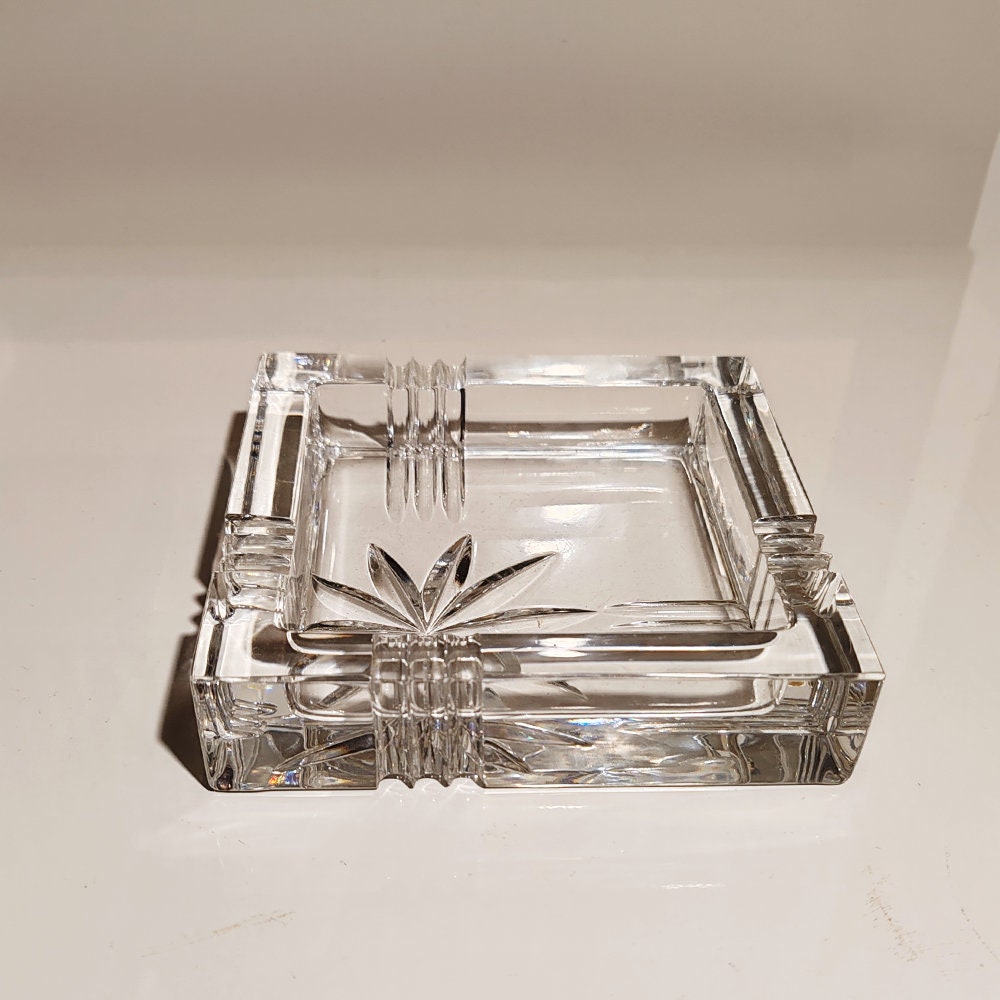 Vintage Crystal Smoking Set "Palms" by Kristall Krisla. Made in Italy, 1970s