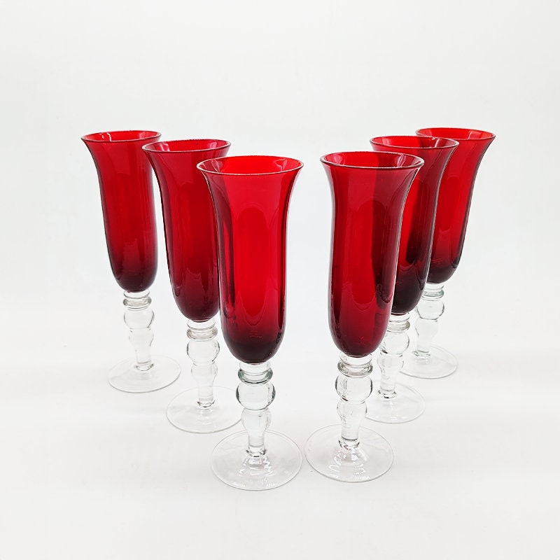 1960s Astonishing six Ruby Glasses in Murano Glass. 9.05 h in. - 23 h cm.