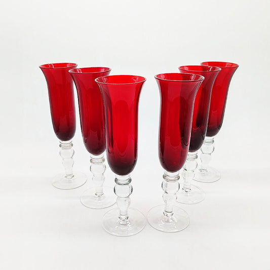 1960s Astonishing six Ruby Glasses in Murano Glass. 9.05 h in. - 23 h cm.