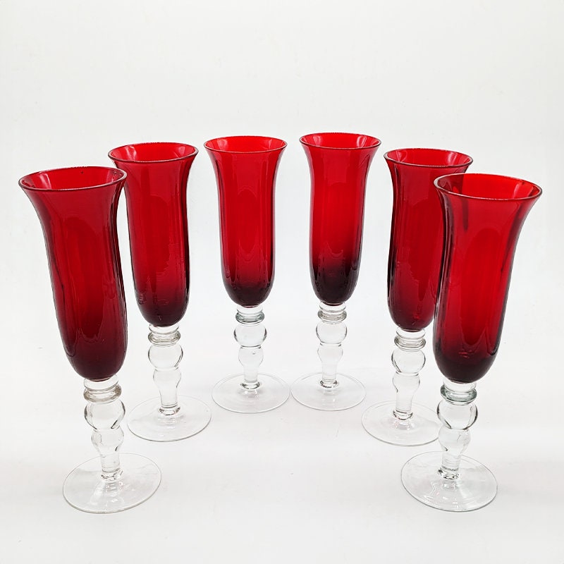 1960s Astonishing six Ruby Glasses in Murano Glass. 9.05 h in. - 23 h cm.