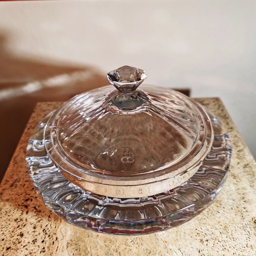 1970s Big Jewelry Holder - Candy Holder in heavy Crystal by Antonio Imperatore. Made in Italy.