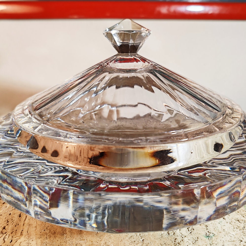 1970s Big Jewelry Holder - Candy Holder in heavy Crystal by Antonio Imperatore. Made in Italy.