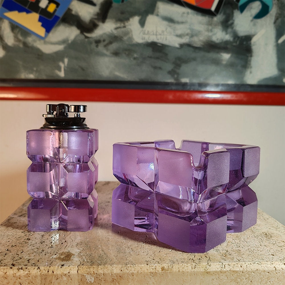 1970s Purple Smoking Set by Antonio Imperatore in Lead Crystal . Made in Italy