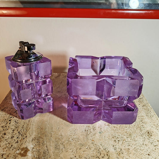 1970s Purple Smoking Set by Antonio Imperatore in Lead Crystal . Made in Italy
