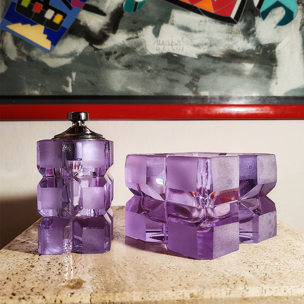 1970s Purple Smoking Set by Antonio Imperatore in Lead Crystal . Made in Italy