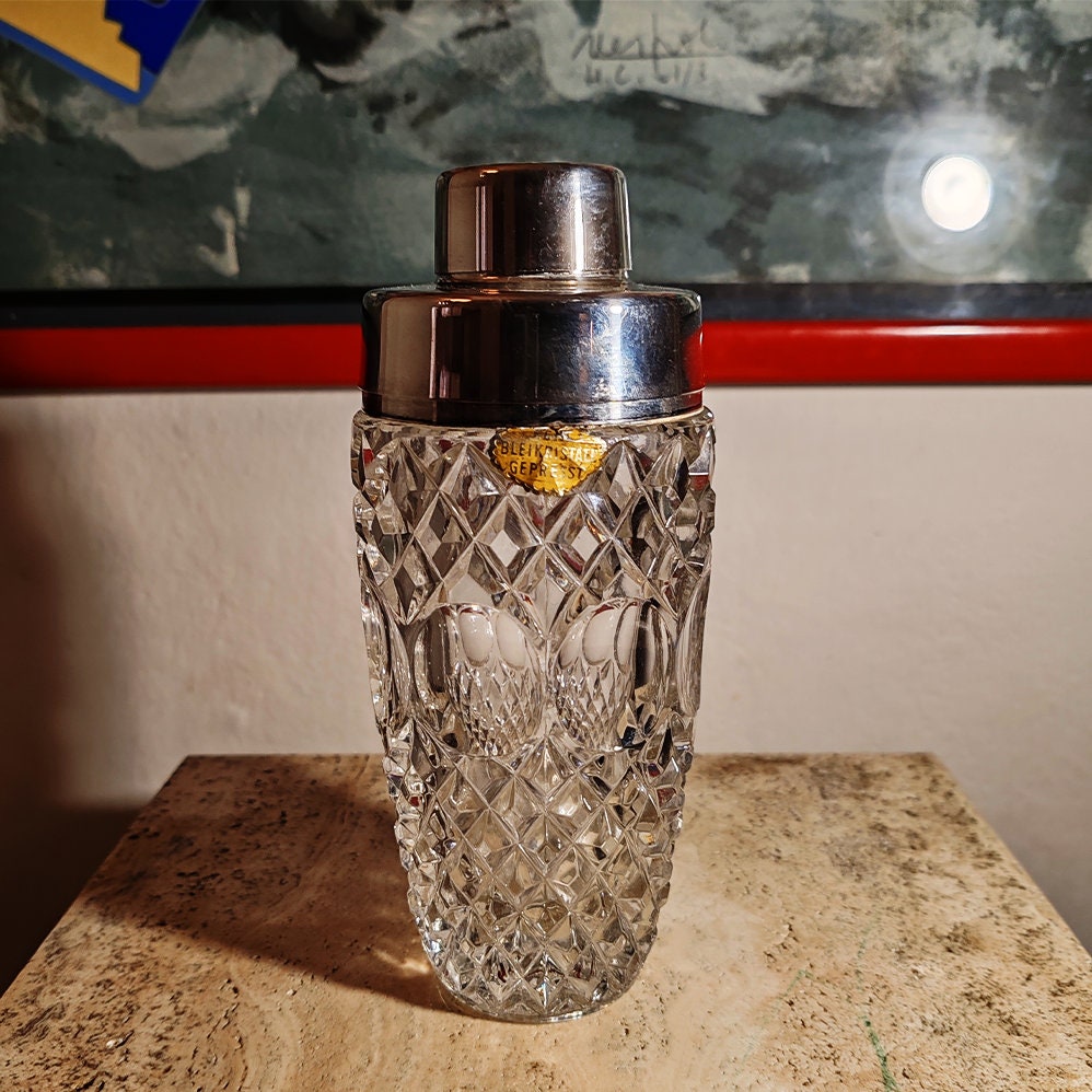 1950s Cocktail Shaker in Pressed Lead Crystal. Made in Germany.