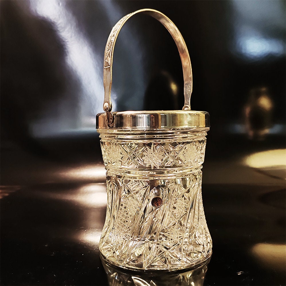 1960s Set with 2 Cocktail Shaker and Ice Bucket in Lead Crystal by Kristall Krisla. Made in Italy.