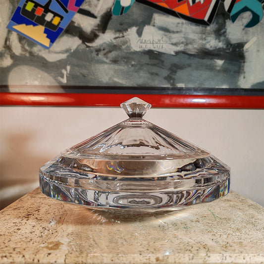1970s Big Jewelry Holder - Candy Holder in heavy Crystal by Antonio Imperatore. Made in Italy.