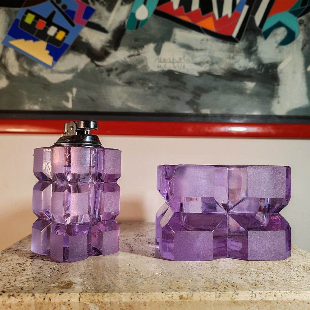 1970s Purple Smoking Set by Antonio Imperatore in Lead Crystal . Made in Italy