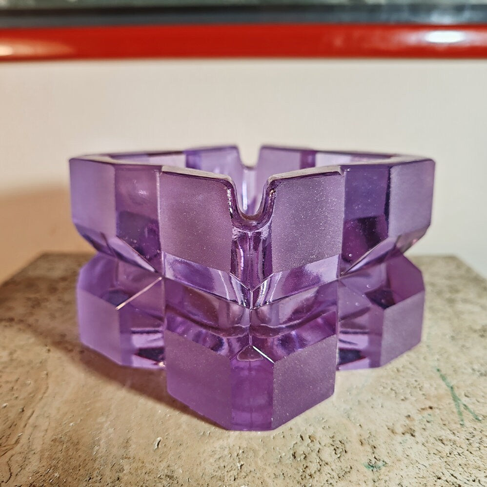 1970s Purple Smoking Set by Antonio Imperatore in Lead Crystal . Made in Italy