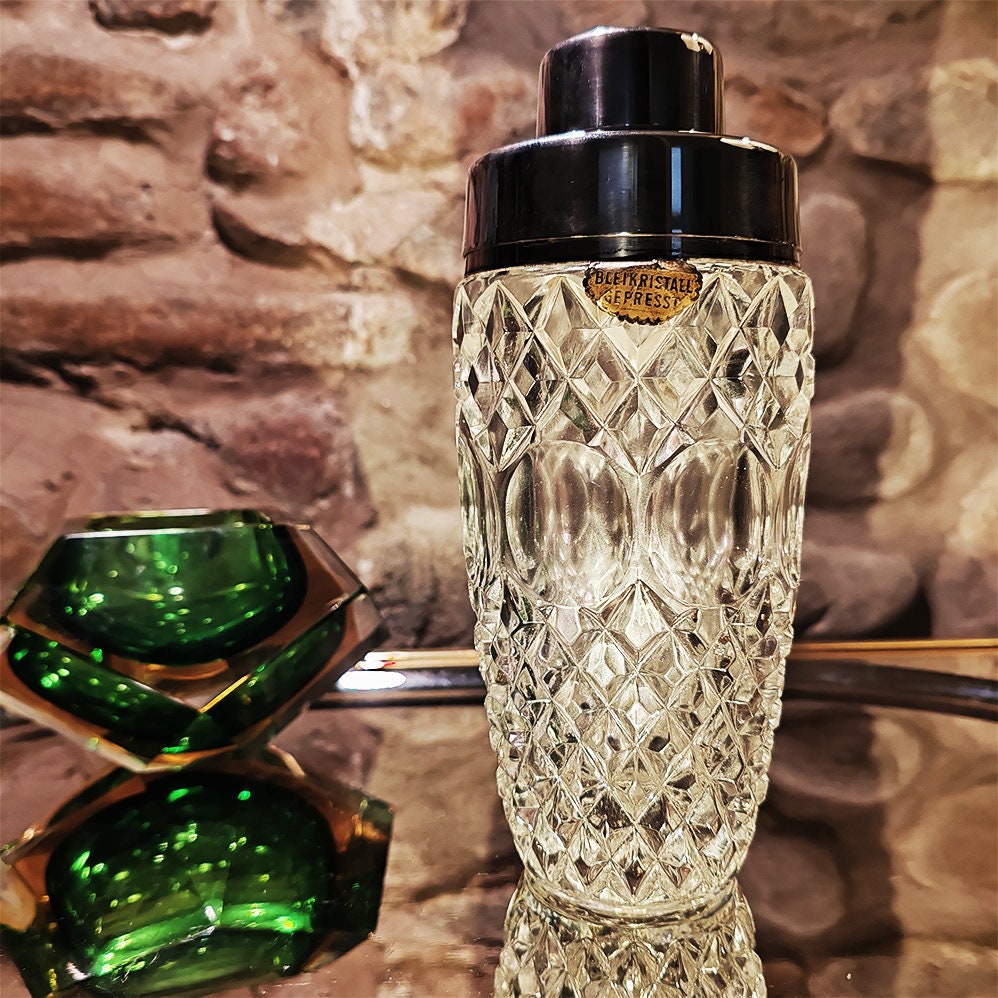 1950s Cocktail Shaker in Pressed Lead Crystal. Made in Germany.