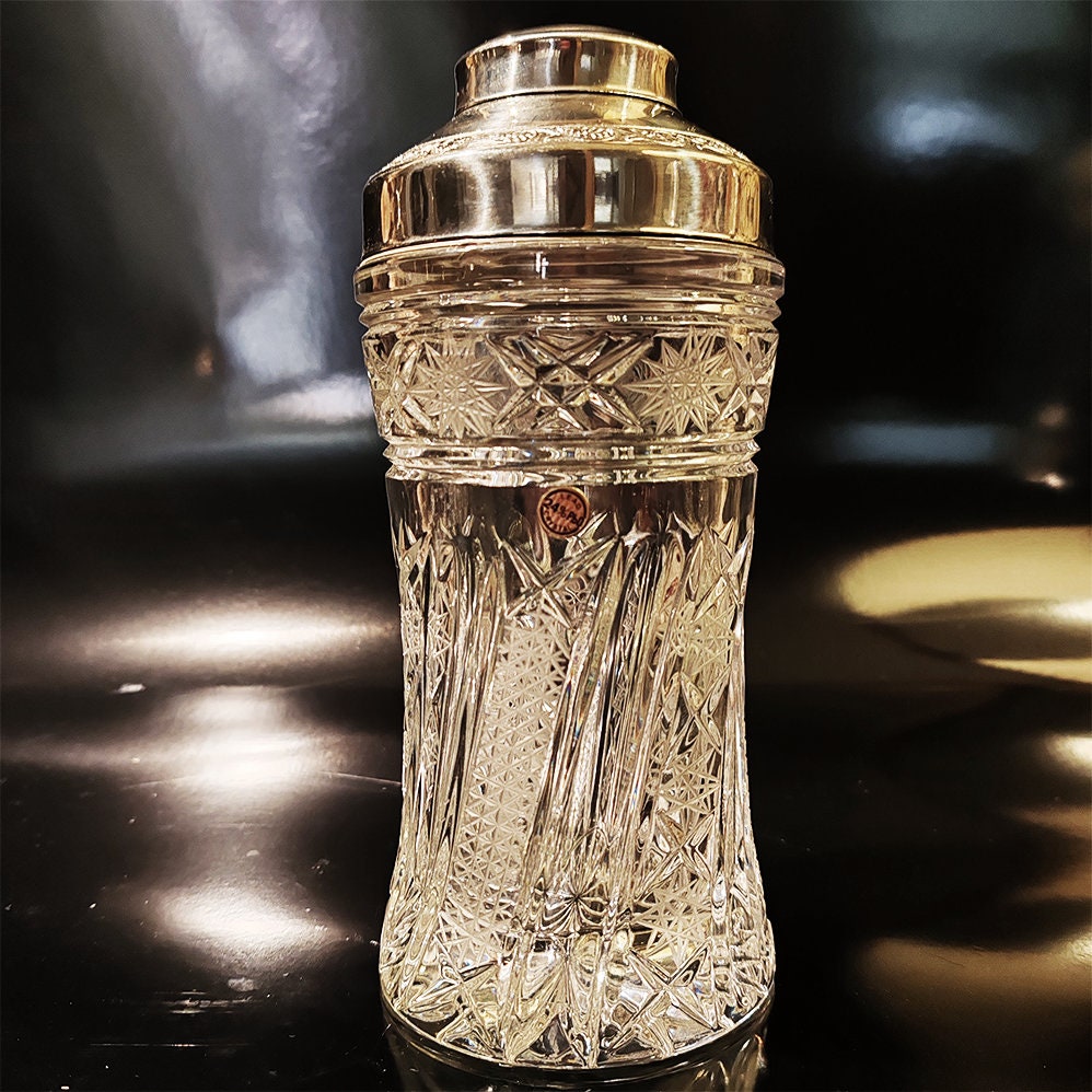 1960s Set with 2 Cocktail Shaker and Ice Bucket in Lead Crystal by Kristall Krisla. Made in Italy.