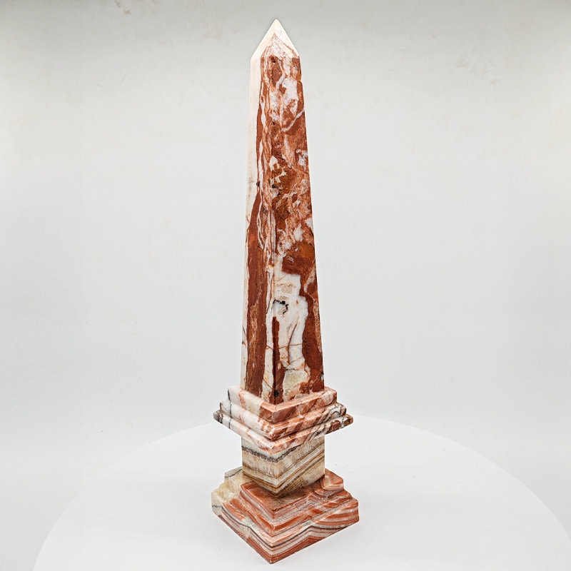 1970s Stunning Big Obelisk in Red an White Italian Marble. Made in Italy.