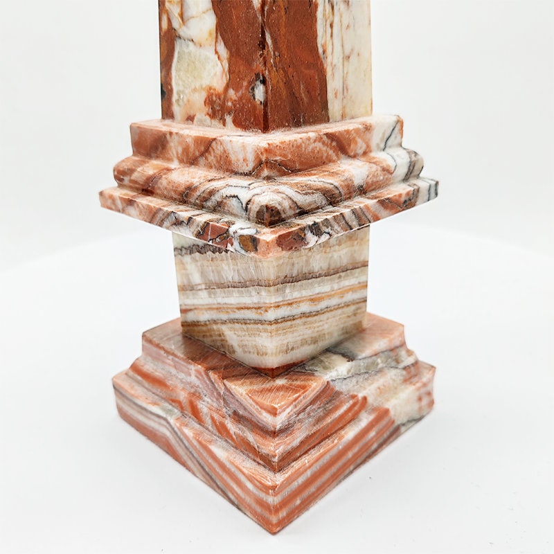 1970s Stunning Big Obelisk in Red an White Italian Marble. Made in Italy.
