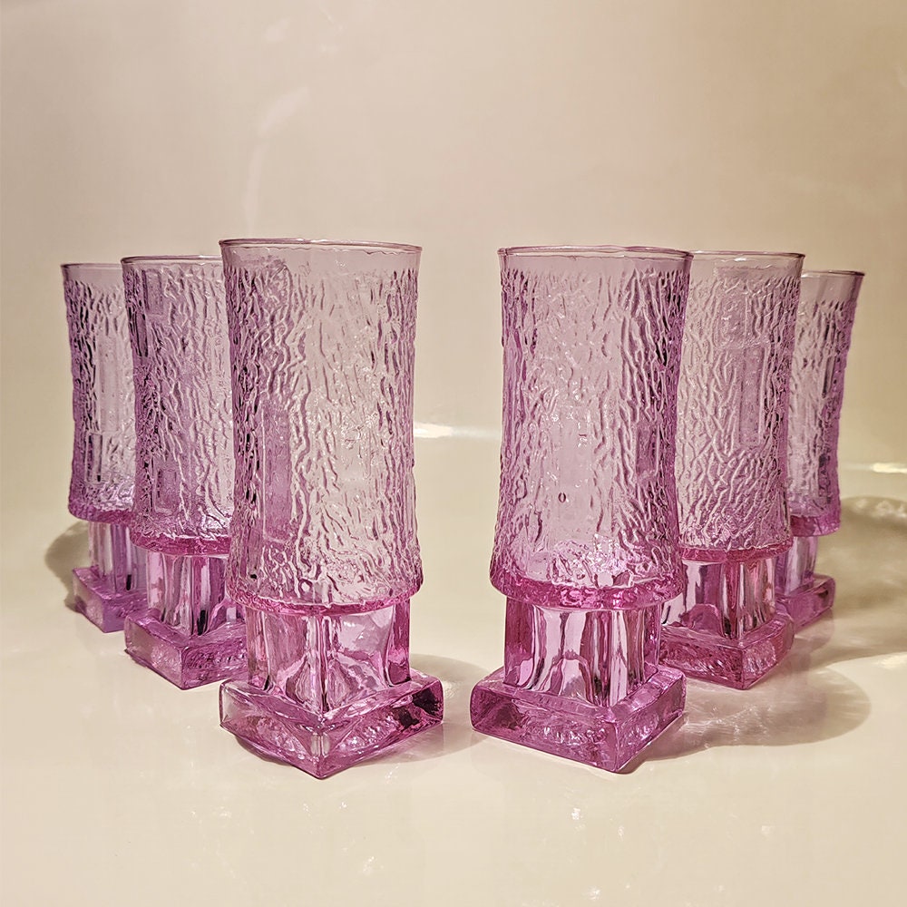 1960s Stunning Set with Ice Bucket and 6 Glasses in Murano Glass - Alexandrite. Made in Italy.