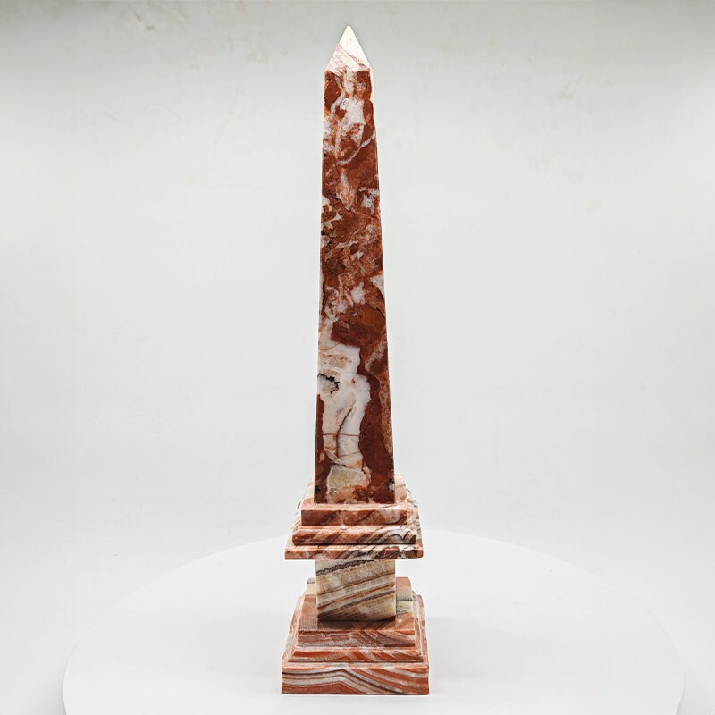 1970s Stunning Big Obelisk in Red an White Italian Marble. Made in Italy.