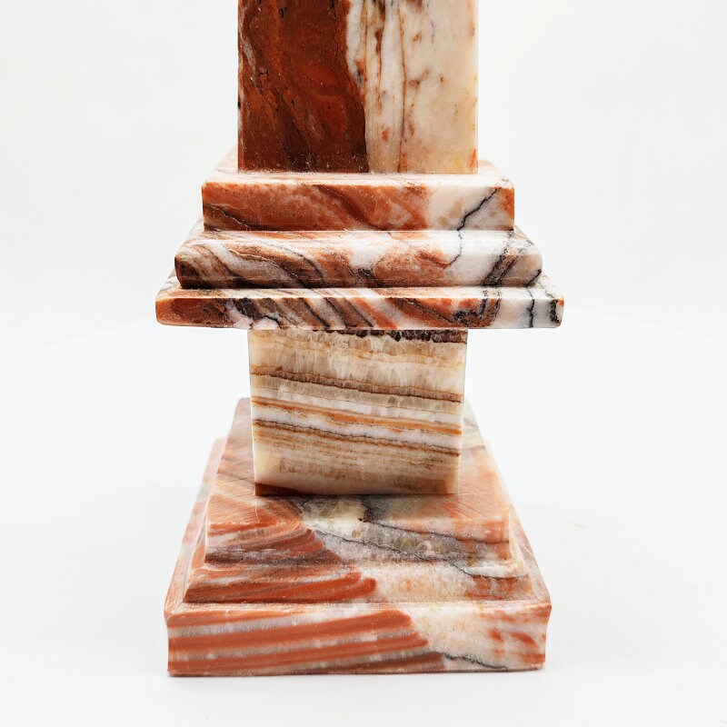 1970s Stunning Big Obelisk in Red an White Italian Marble. Made in Italy.