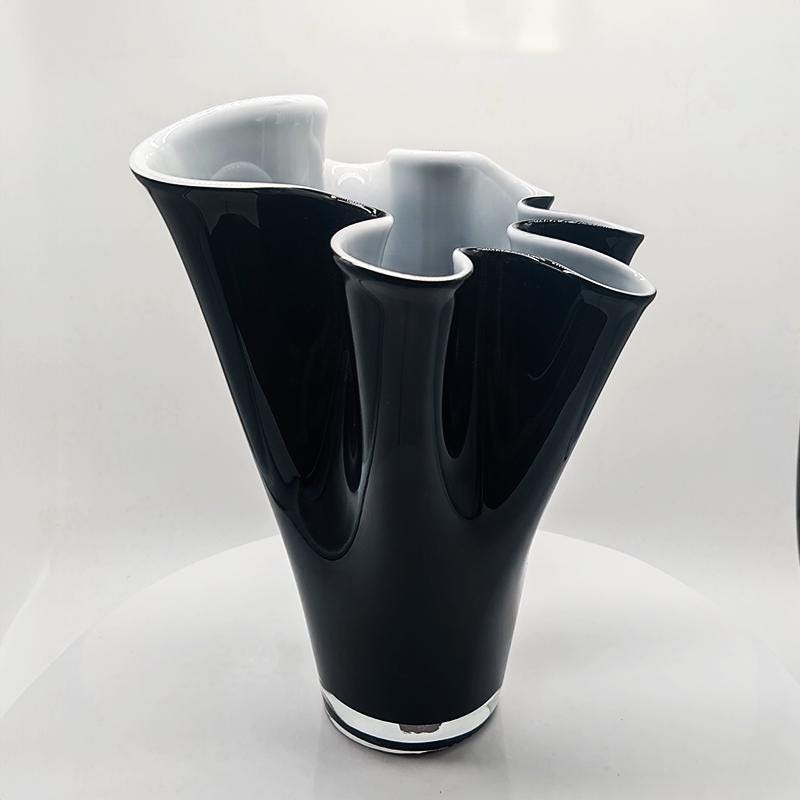1960s Stunning Big Jacketed Fazzoletto Vase in Murano Glass - Bright Black and White. Made in Italy