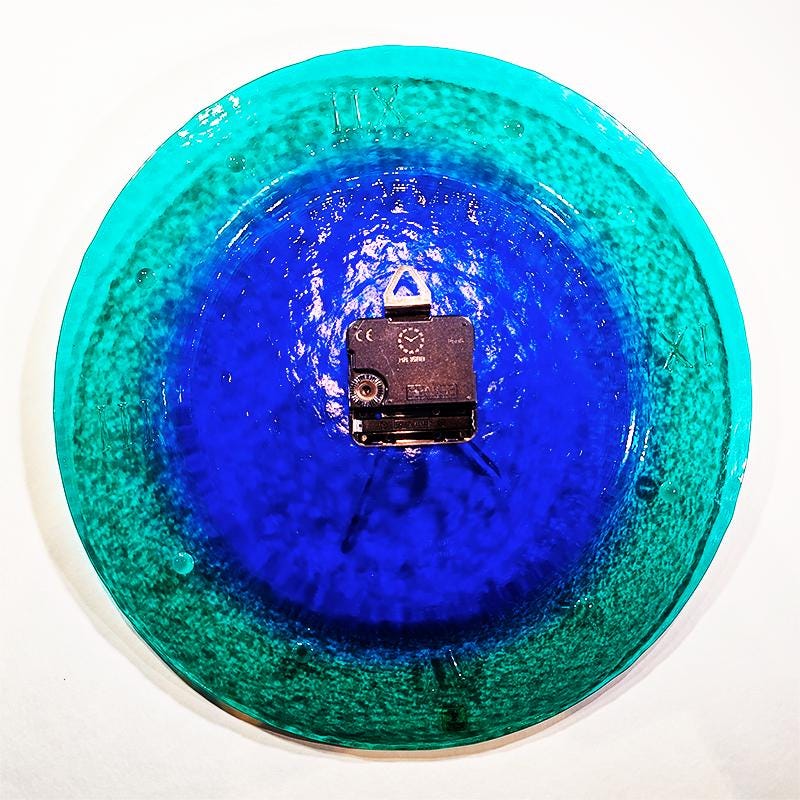 1970s Amazing Wall Clock in Murano Glass by Ca' dei Vetrai. Made in Italy.