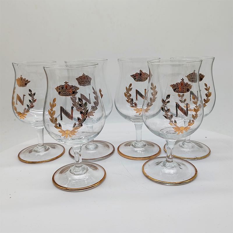 1970s Set of 6 Liquor Glasses by Napoleon with Gold Finishes.