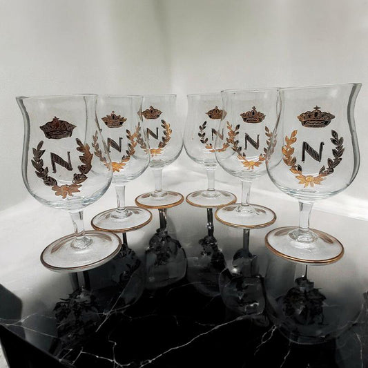 1970s Set of 6 Liquor Glasses by Napoleon with Gold Finishes.