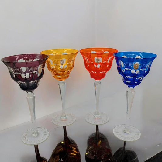 1950s  Set of 4 Big Crystal Glasses by Nachtman. Diam 10  - 20 h cm. / Diam 3.93 - 7.87 h inches.