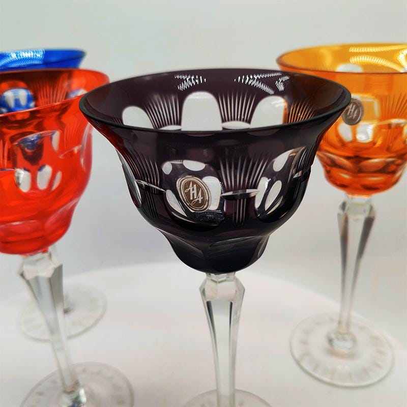 1950s  Set of 4 Big Crystal Glasses by Nachtman. Diam 10  - 20 h cm. / Diam 3.93 - 7.87 h inches.