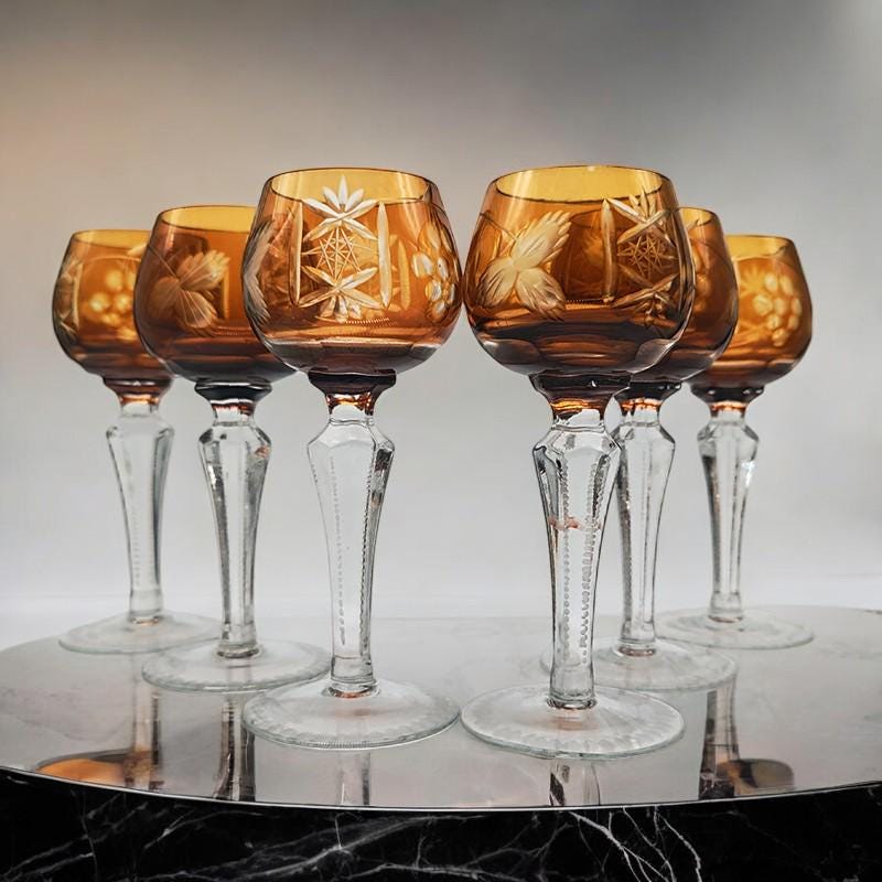 1960s Stunning Set of 6 Liquor Glasses Traube Cordial by Nachtmann in Cut  Crystal. Made in Germany.