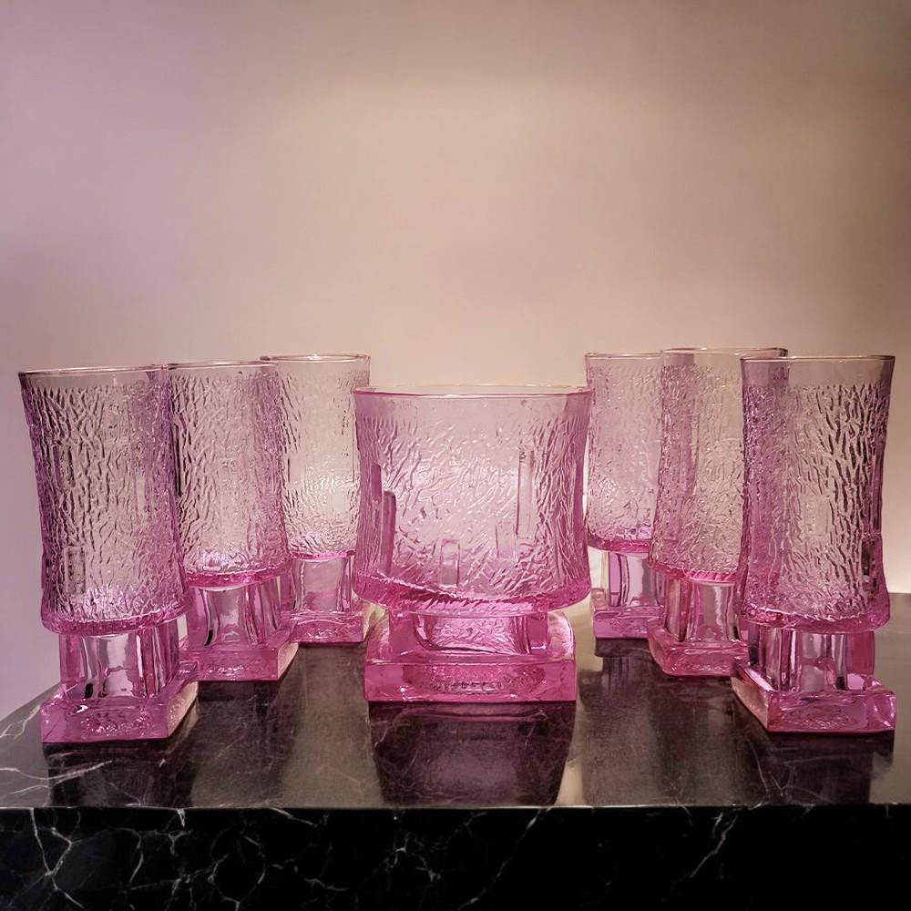 1960s Stunning Set with Ice Bucket and 6 Glasses in Murano Glass - Alexandrite. Made in Italy.