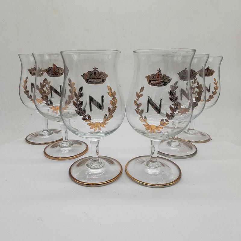 1970s Set of 6 Liquor Glasses by Napoleon with Gold Finishes.