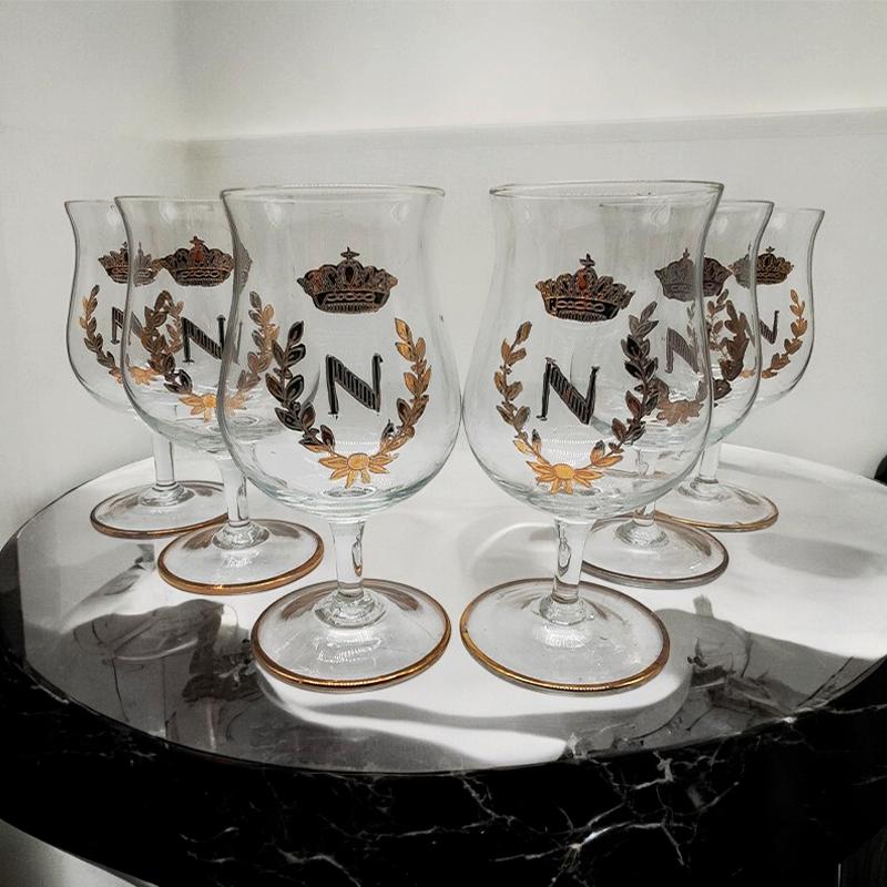 1970s Set of 6 Liquor Glasses by Napoleon with Gold Finishes.