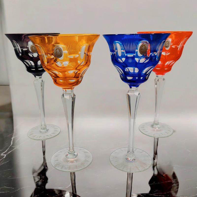 1950s  Set of 4 Big Crystal Glasses by Nachtman. Diam 10  - 20 h cm. / Diam 3.93 - 7.87 h inches.