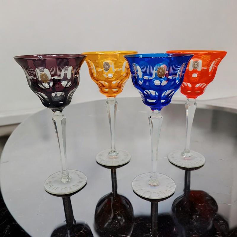 1950s  Set of 4 Big Crystal Glasses by Nachtman. Diam 10  - 20 h cm. / Diam 3.93 - 7.87 h inches.