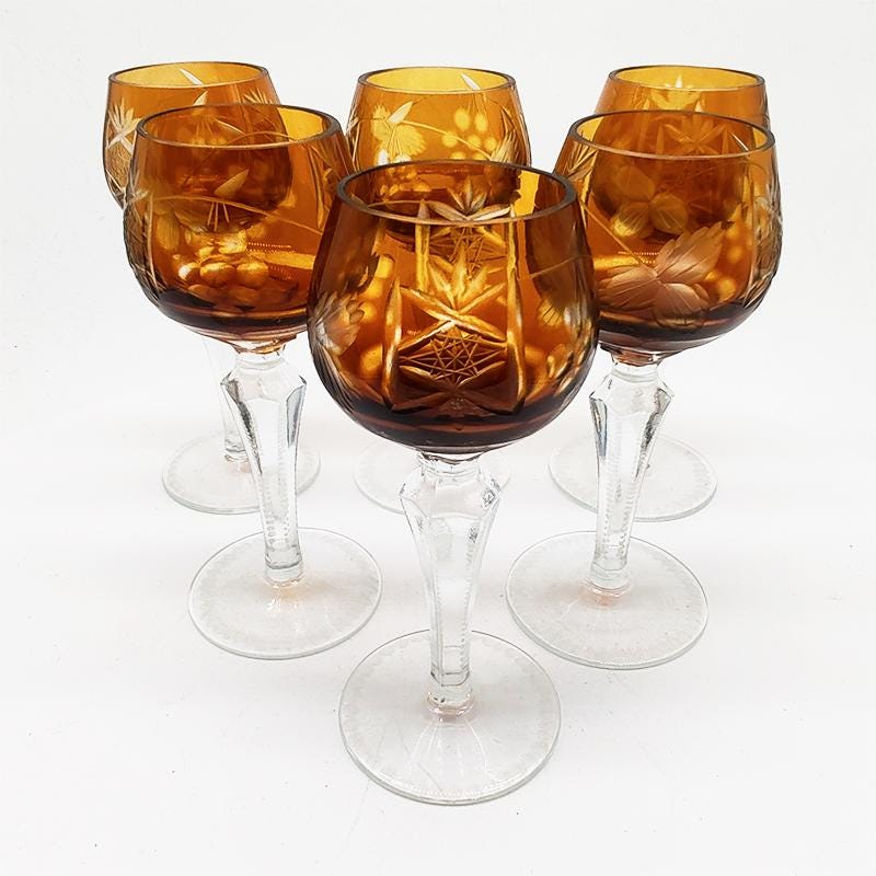 1960s Stunning Set of 6 Liquor Glasses Traube Cordial by Nachtmann in Cut  Crystal. Made in Germany.