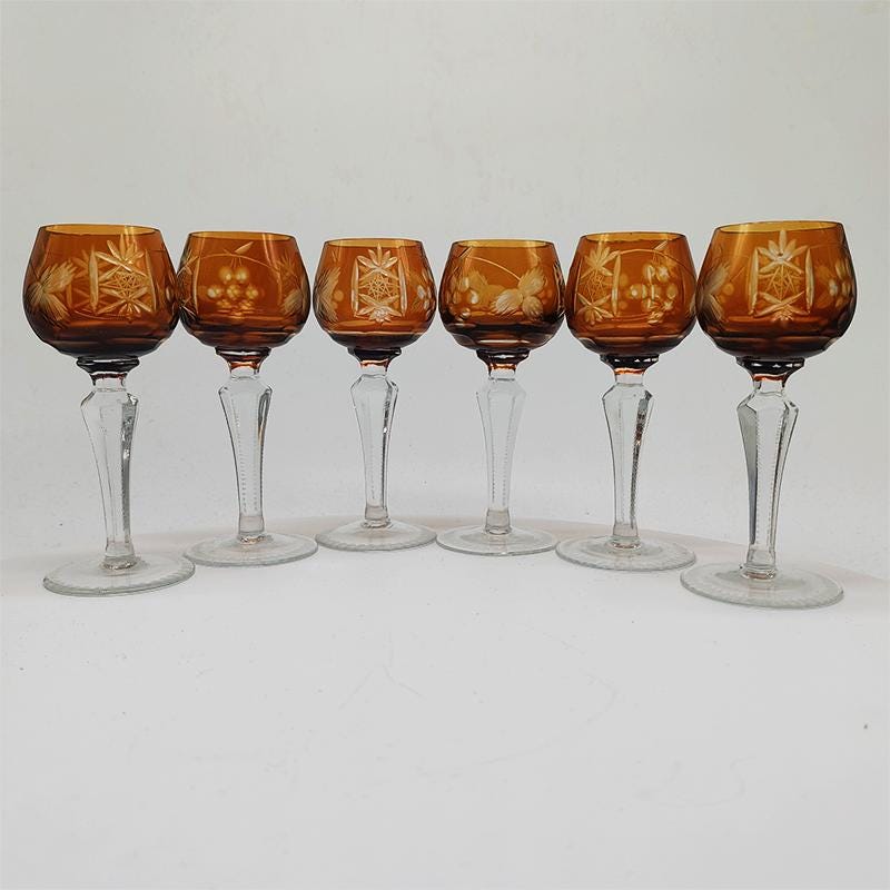 1960s Stunning Set of 6 Liquor Glasses Traube Cordial by Nachtmann in Cut  Crystal. Made in Germany.