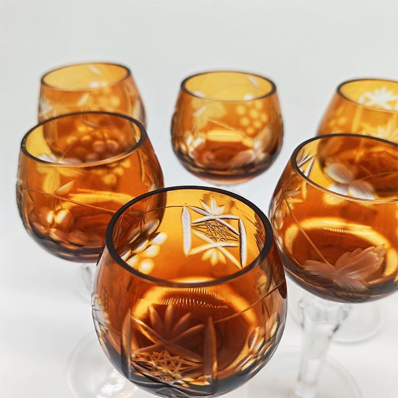 1960s Stunning Set of 6 Liquor Glasses Traube Cordial by Nachtmann in Cut  Crystal. Made in Germany.