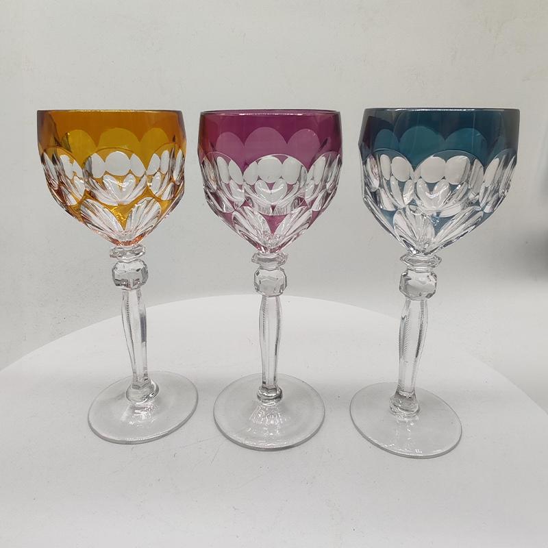 1970s Set of 6 wine Glasses in Lead Crystal by Hofbauer Crystal - Baviera. Made in Germany.