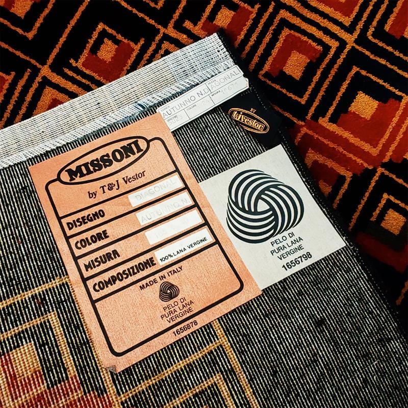 1980S Geometric Rug "Diagonal"  by Missoni for T&J Vestor in Pure Wool.