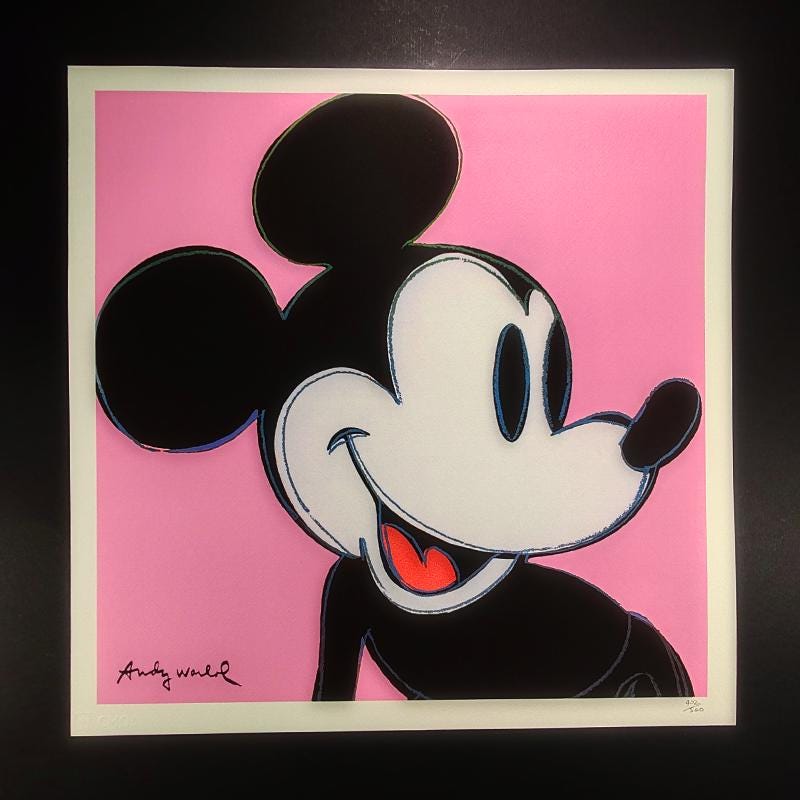 1980s Andy Warhol "Mickey Mouse" Pink  Limited Edition Lithograph by CMOA.