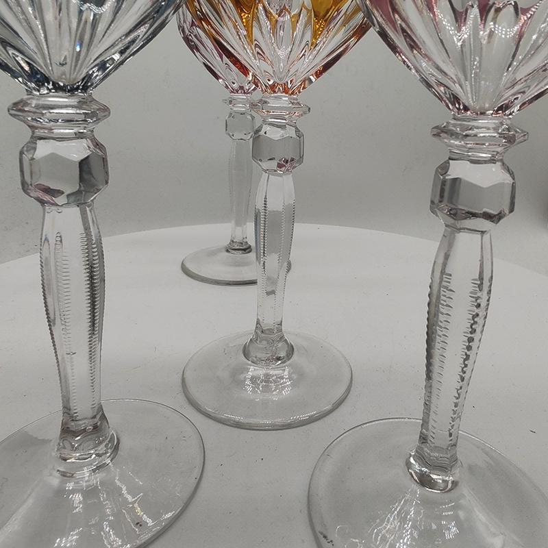 1970s Set of 6 wine Glasses in Lead Crystal by Hofbauer Crystal - Baviera. Made in Germany.