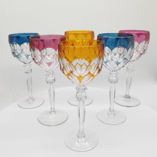 1970s Set of 6 wine Glasses in Lead Crystal by Hofbauer Crystal - Baviera. Made in Germany.