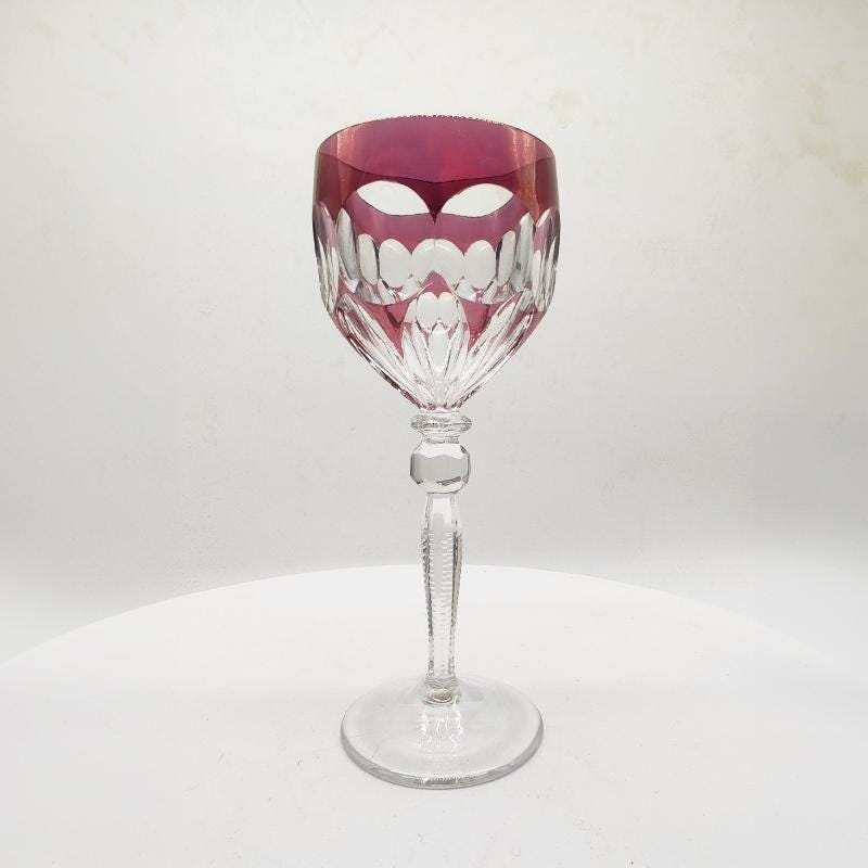 1970s Set of 6 wine Glasses in Lead Crystal by Hofbauer Crystal - Baviera. Made in Germany.