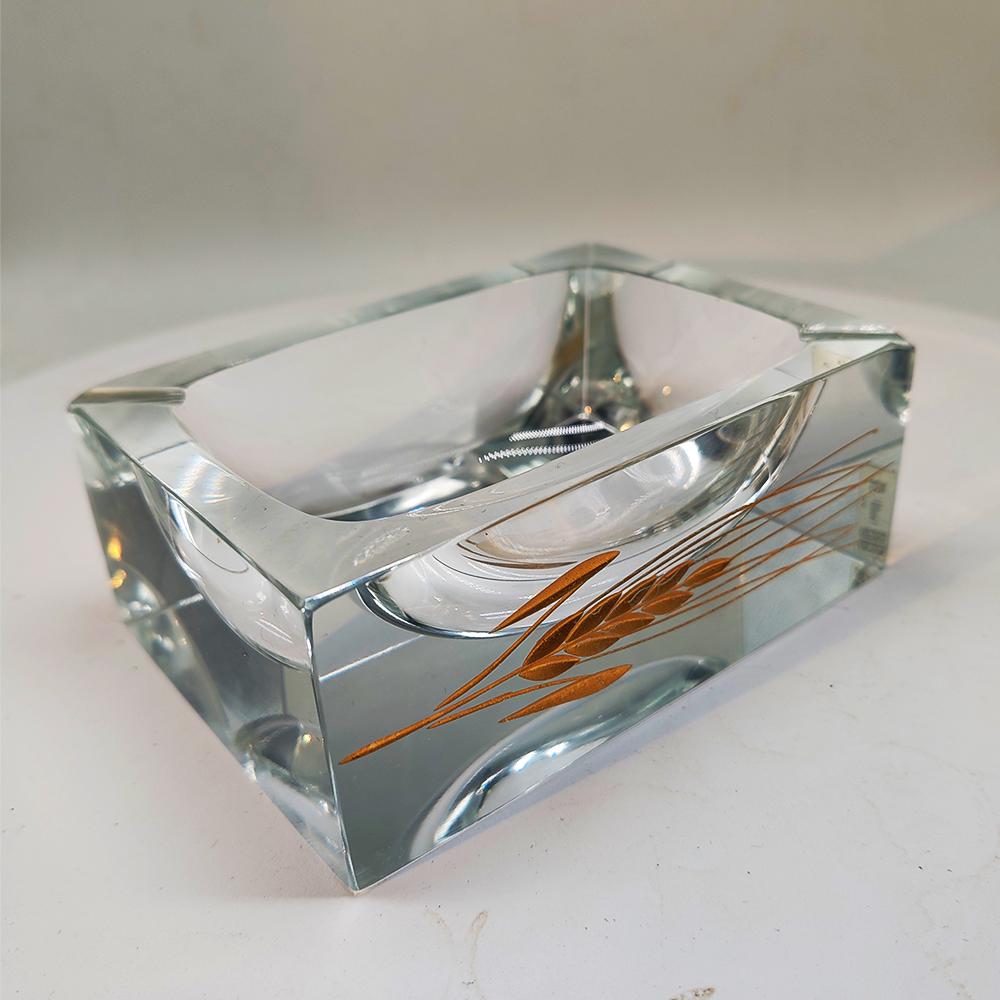 1960s  Rectangular Ashtray or Catch-all in Murano Glass by Pagnin & Bon with Handcrafting 24k Gold finishing. Made in Italy.