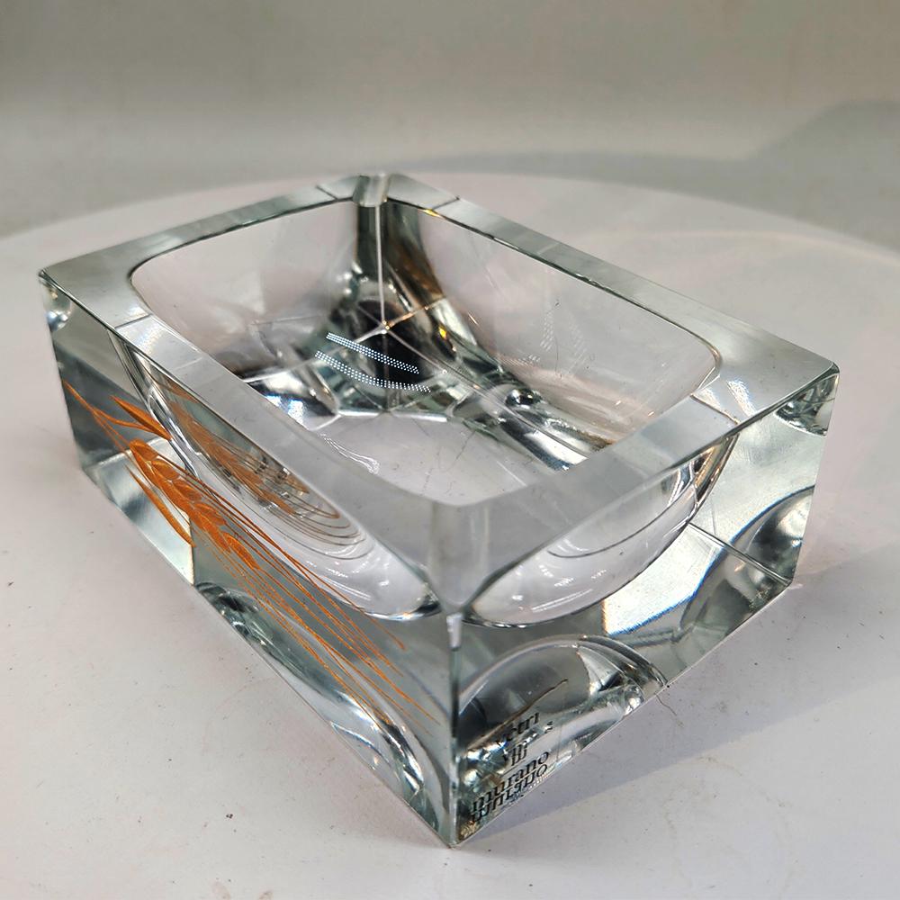 1960s  Rectangular Ashtray or Catch-all in Murano Glass by Pagnin & Bon with Handcrafting 24k Gold finishing. Made in Italy.