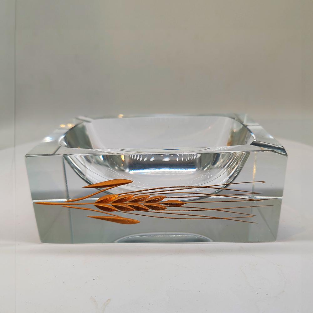 1960s  Rectangular Ashtray or Catch-all in Murano Glass by Pagnin & Bon with Handcrafting 24k Gold finishing. Made in Italy.