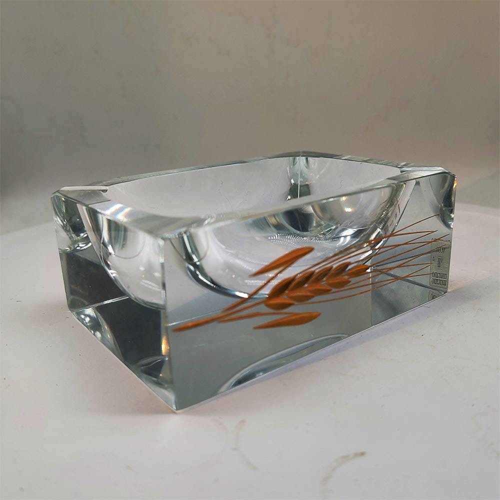1960s  Rectangular Ashtray or Catch-all in Murano Glass by Pagnin & Bon with Handcrafting 24k Gold finishing. Made in Italy.