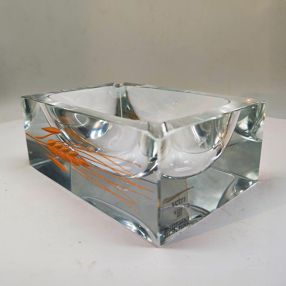 1960s  Rectangular Ashtray or Catch-all in Murano Glass by Pagnin & Bon with Handcrafting 24k Gold finishing. Made in Italy.