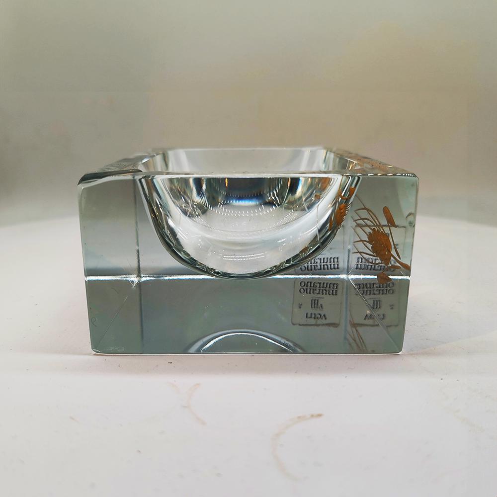 1960s  Rectangular Ashtray or Catch-all in Murano Glass by Pagnin & Bon with Handcrafting 24k Gold finishing. Made in Italy.