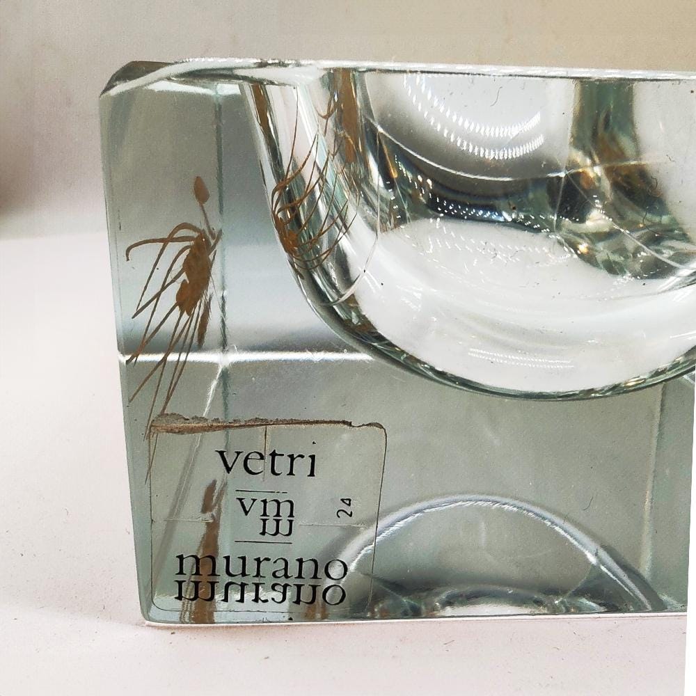 1960s  Rectangular Ashtray or Catch-all in Murano Glass by Pagnin & Bon with Handcrafting 24k Gold finishing. Made in Italy.