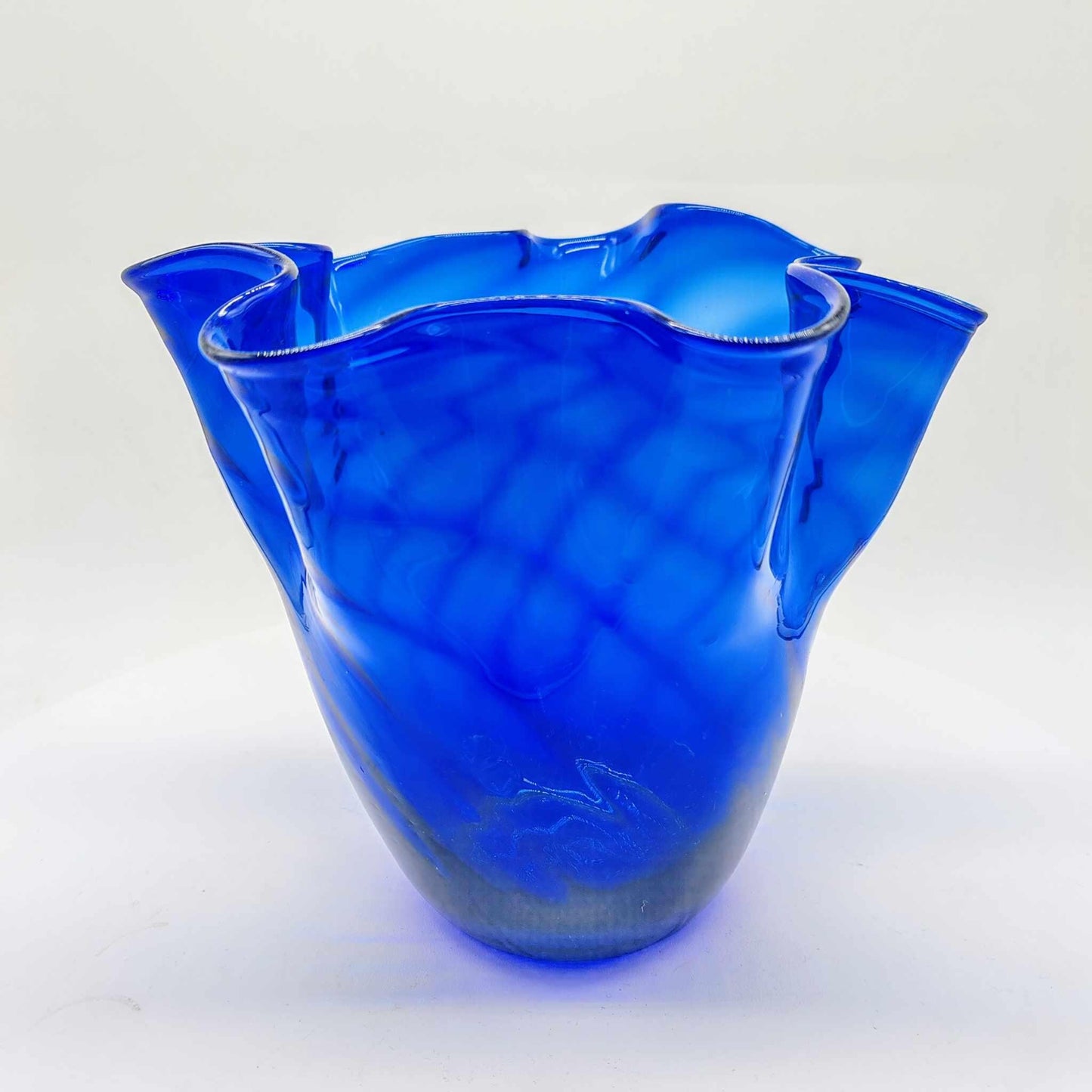 1960s Vintage Blue Jacketed Fazzoletto Vase in Murano Glass by Ca'dei Vetrai - Made in Italt